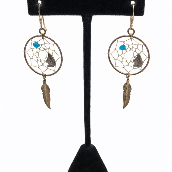 None Jewelry - Sterling Silver Dreamcatcher Earrings | Turquoise Feather Boho